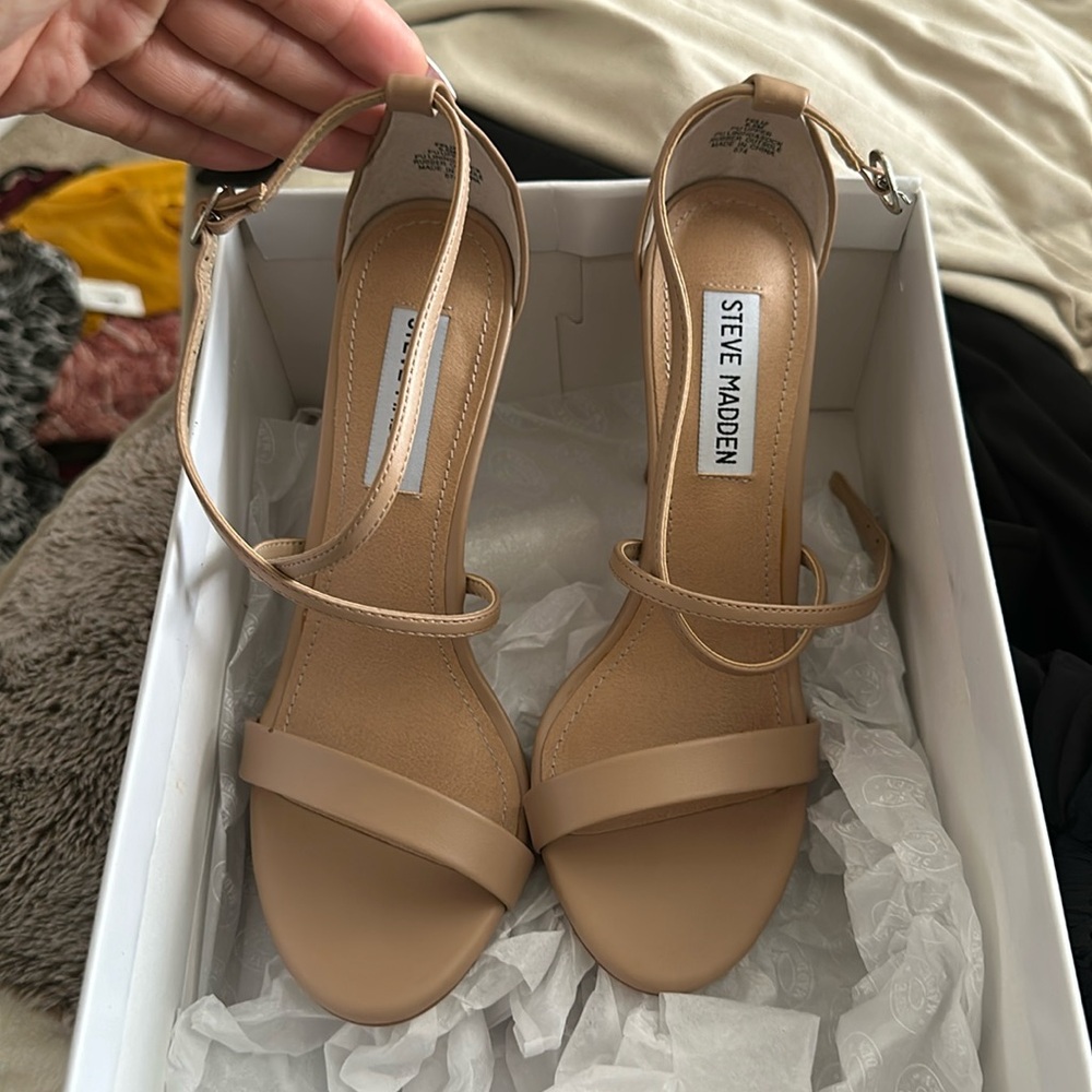Nude strappy heels